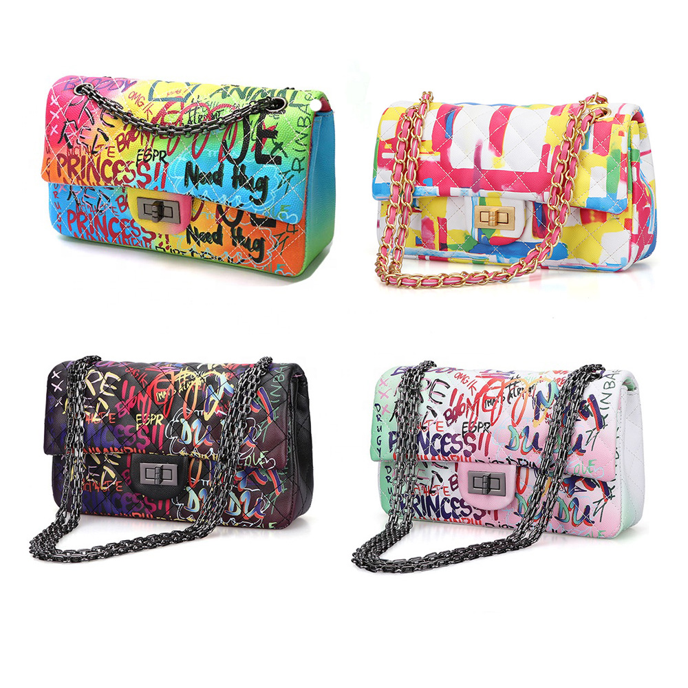 2020 New arrivals luxury designers handbags PU leather hand bags graffiti bags women purses and handbags